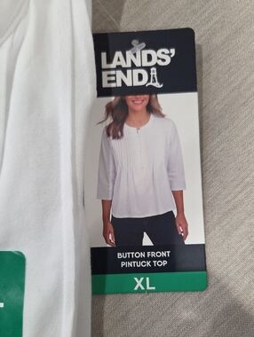 Lands' End White Pintuck Button-Front Top